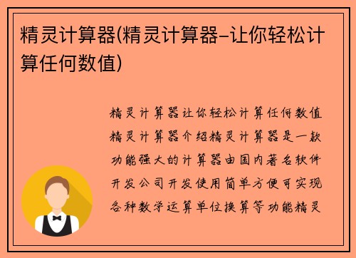 精灵计算器(精灵计算器-让你轻松计算任何数值)